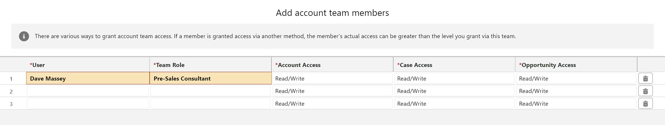 Salesforce Account Team Configuration
